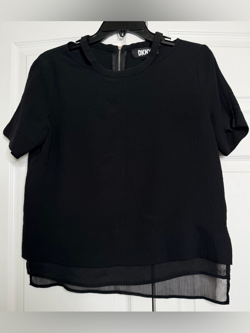 DKNY Black Layered Short Sleeve Blouse